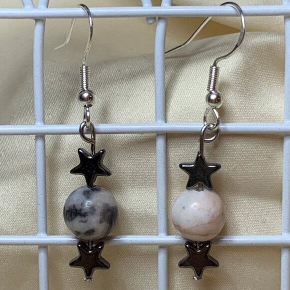 Jasper Moon and Hematite Stars Mix Match Earrings - Picture 2 of 3